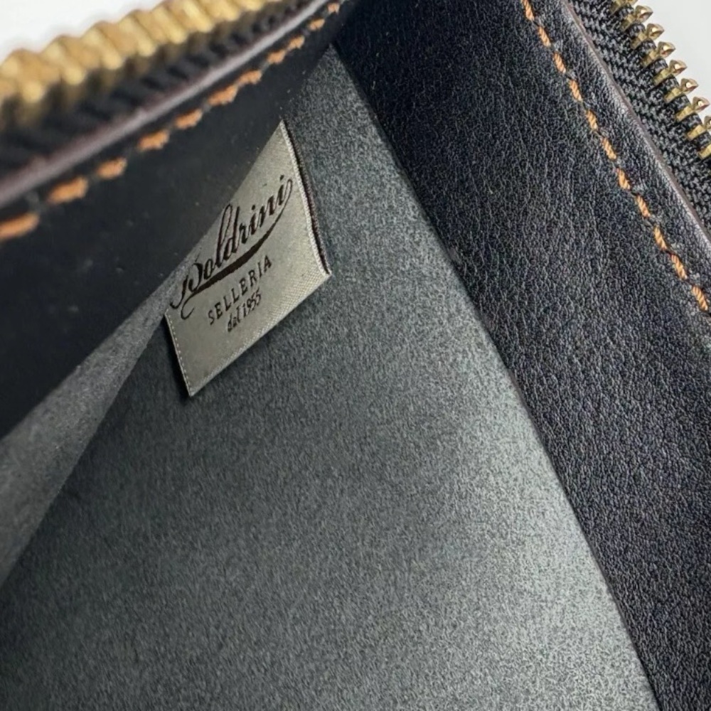 New Boldrini Italian brown zipper leather pouch 9”x12” document holder iPad case - Picture 6 of 7